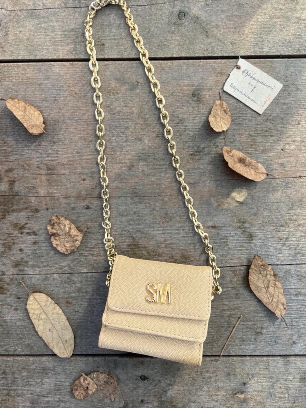 Steve Madden Beige Crossbody with Gold SM Chain